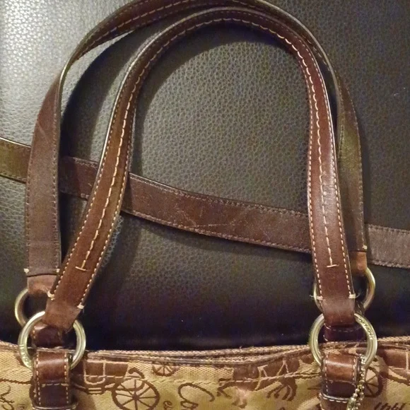 Coach brown canvas shoulder handbag purse  leather straps  hangtag Vintage - Picture 3 of 8